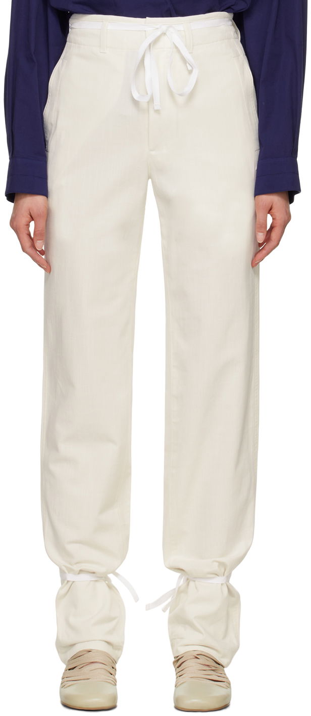 Bukser LEMAIRE Straight Leg Tie Hem Trousers Hvid | PA1098 LF1253