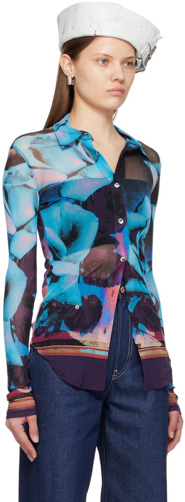 Skjorte Jean Paul Gaultier Jean Paul Gaultier Roses Print Mesh Shirt Blå | 24/25-U-CH013-T547-275020, 1