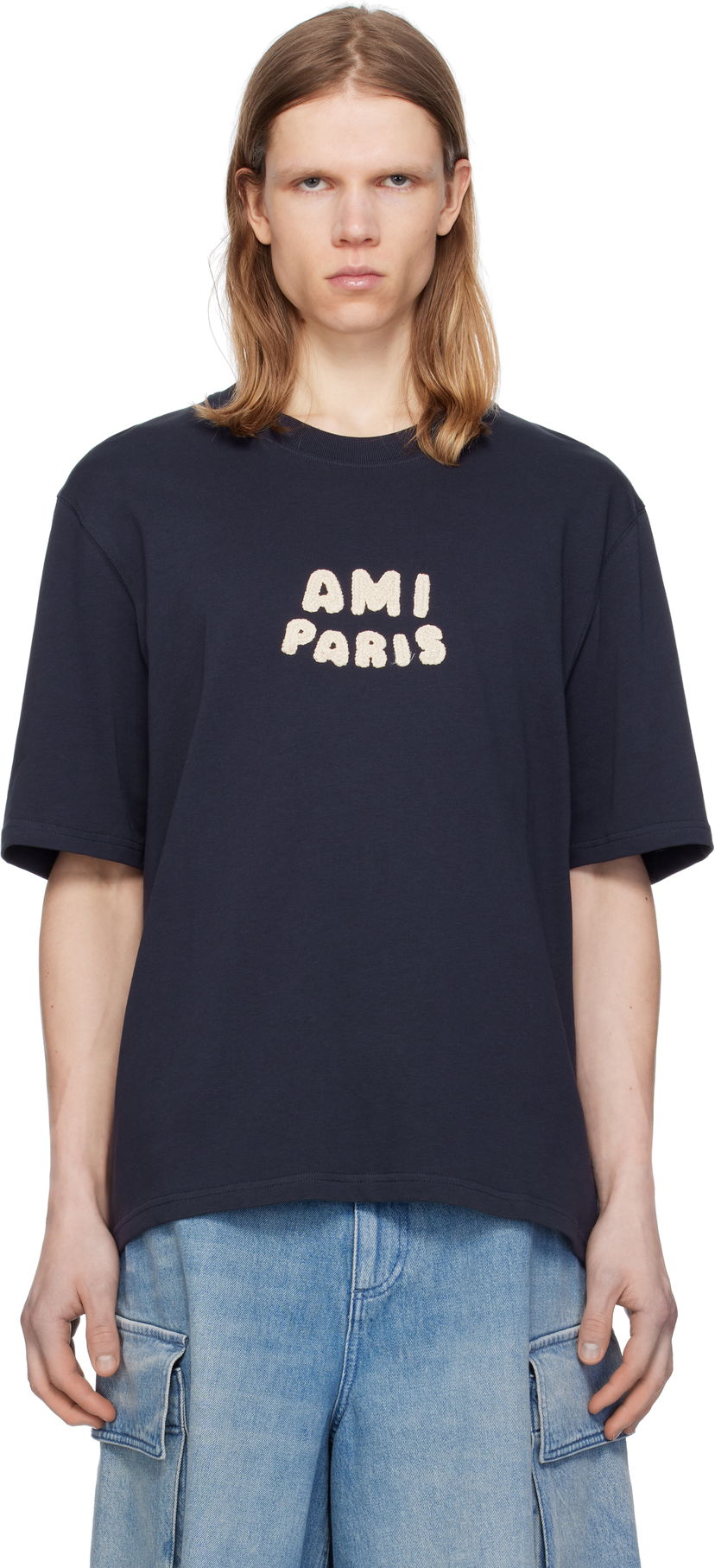 T-shirt AMI AMI Paris Cotton Patch T-Shirt Mørkeblå | UTS075.726