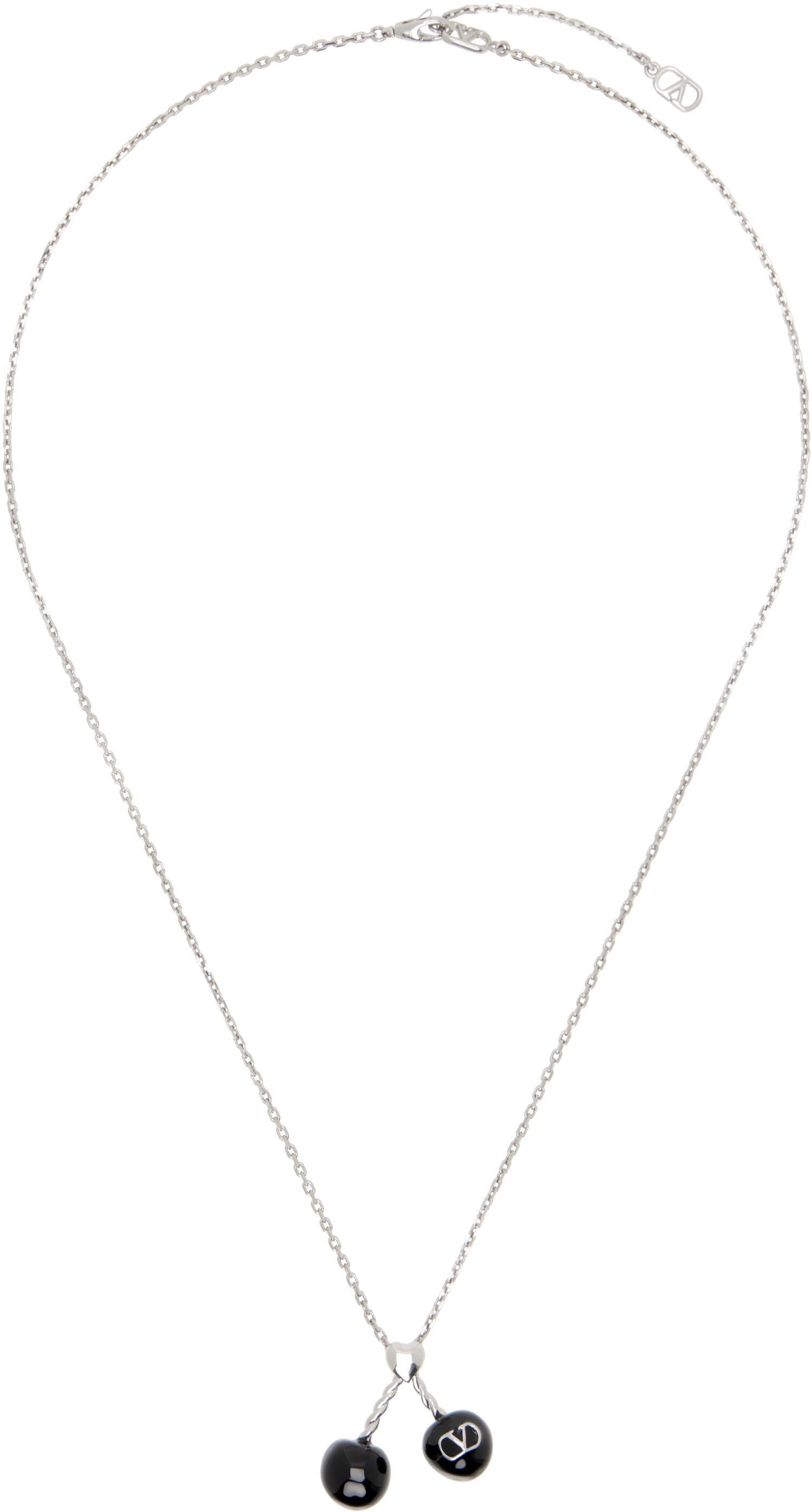 Halskæde Valentino Valentino Garavani Chez Valentino Silver-Tone and Black Resin Double-Pendant Necklace Sort | 7Y2J0Z82MJP, 0