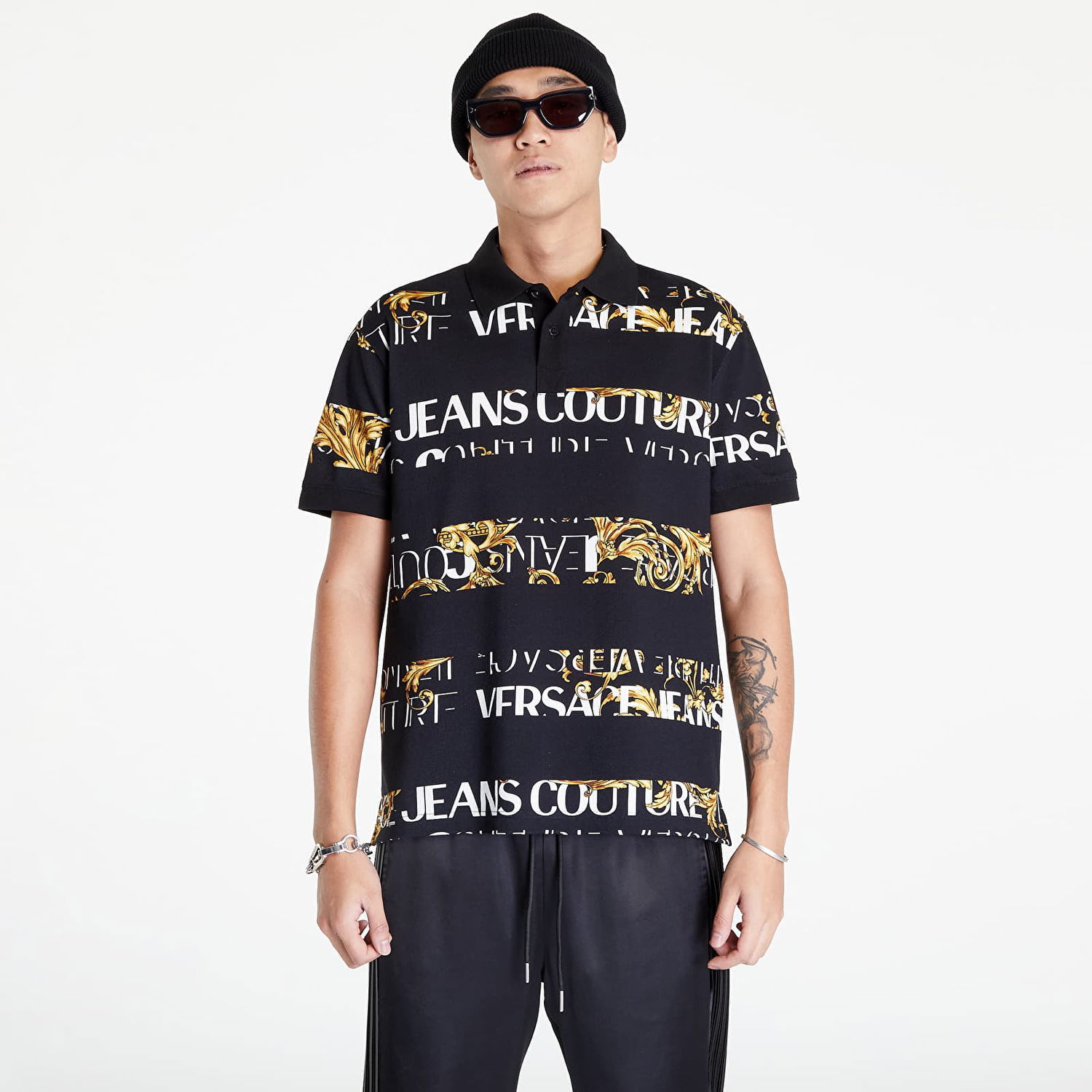 Polo skjorte Versace Print Stripes Logo B Polo T-Shirt Flerfarvet | 73GAG6R0JS136G89, 0