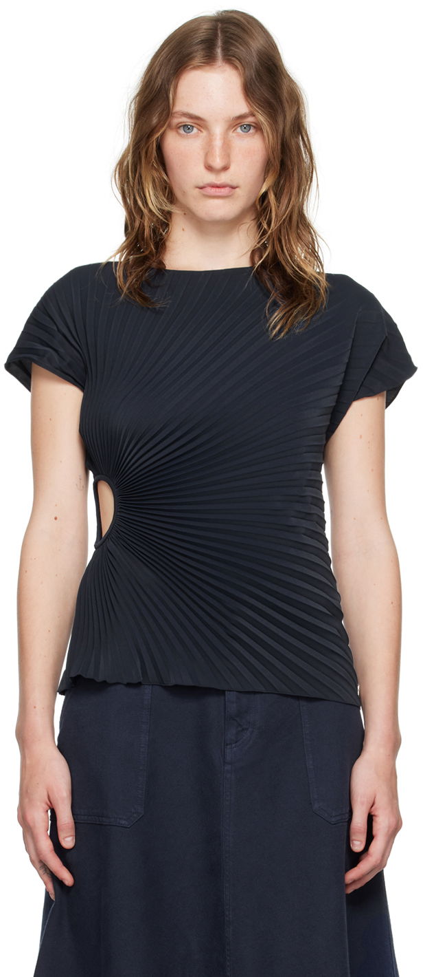 T-shirt KENZO Navy Paris Sun-Ray Pleats T-Shirt Sort | FE62TO2139FO