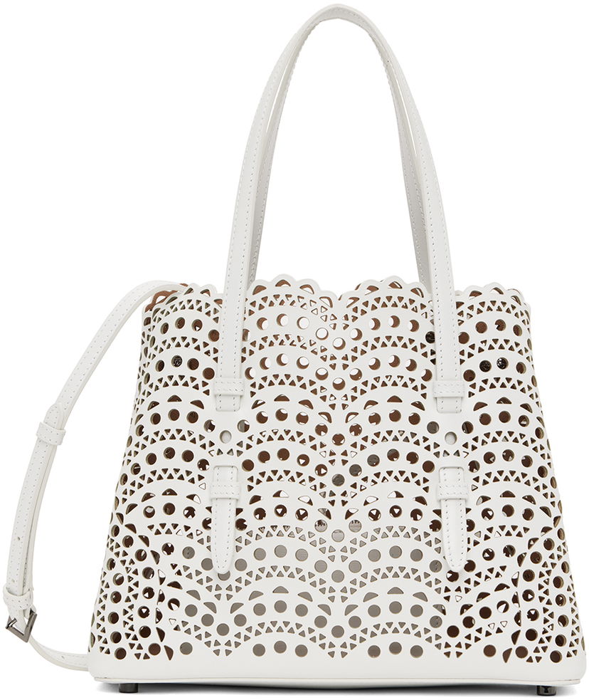 Mulepose Alaïa Laser-Cut Leather Tote Bag Hvid | AA1S06725C0A44