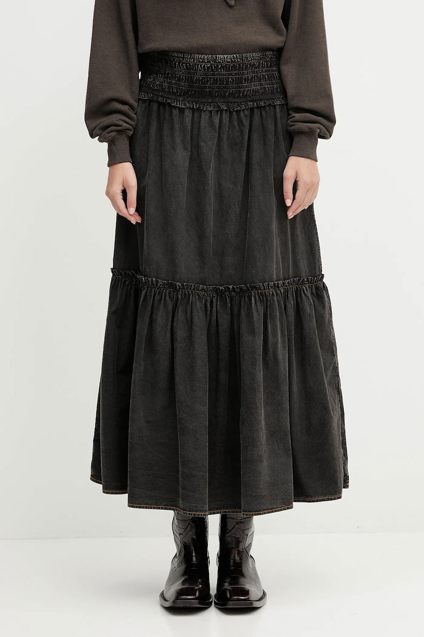 Nederdel GANNI GANNI Garment Dyed Cotton Smock Maxi Skirt Sort | W0877