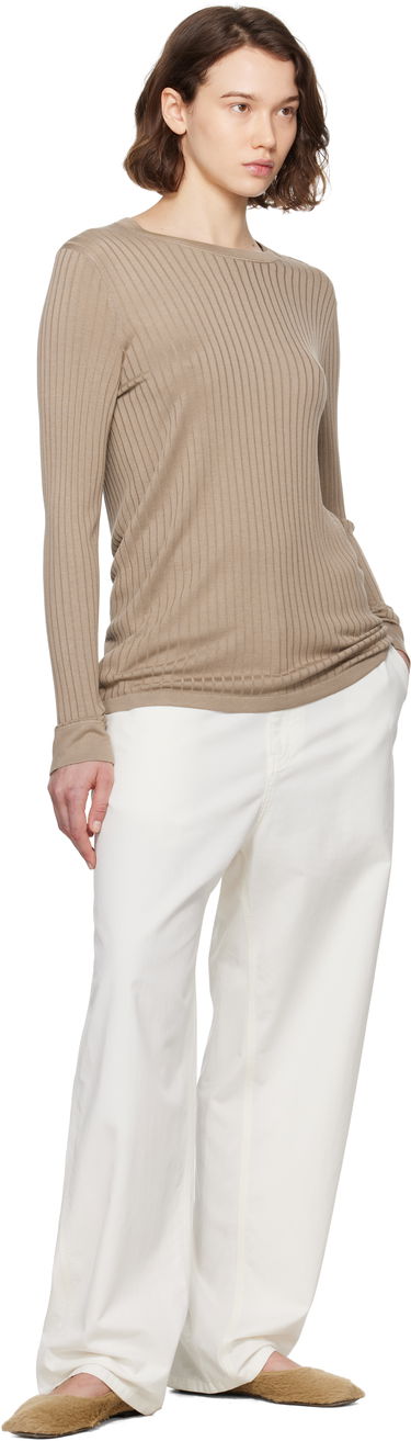 Sweater The Row The Row Keya Ribbed Knit Sweater Beige | 8970-Y913, 3