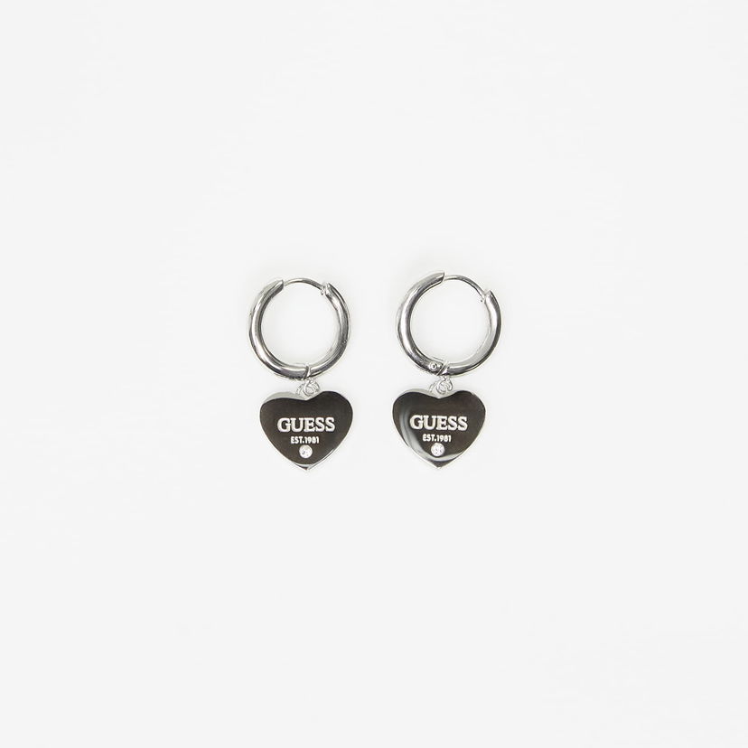 Øreringe GUESS Huggie Earrings with Heart Charm EST.1981 and Crystal Metalisk | JUBE03145JWRH-SILVER
