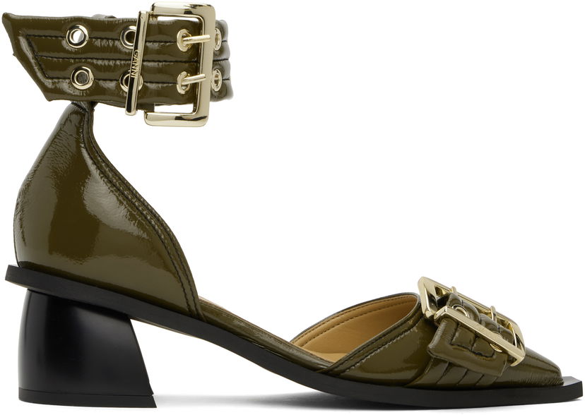 Sneakers og sko GANNI GANNI Buckle Open Cut Heels Grøn | S2868