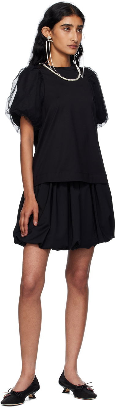 T-shirt Simone Rocha Simone Rocha Embellished Tulle Overlay Puff Sleeve T-Shirt Sort | 5397B 0553, 3