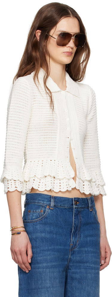 Sweater CHLOÉ Chloé Fitted Ruffled Cropped Cardigan Hvid | CH25UMP05545, 1