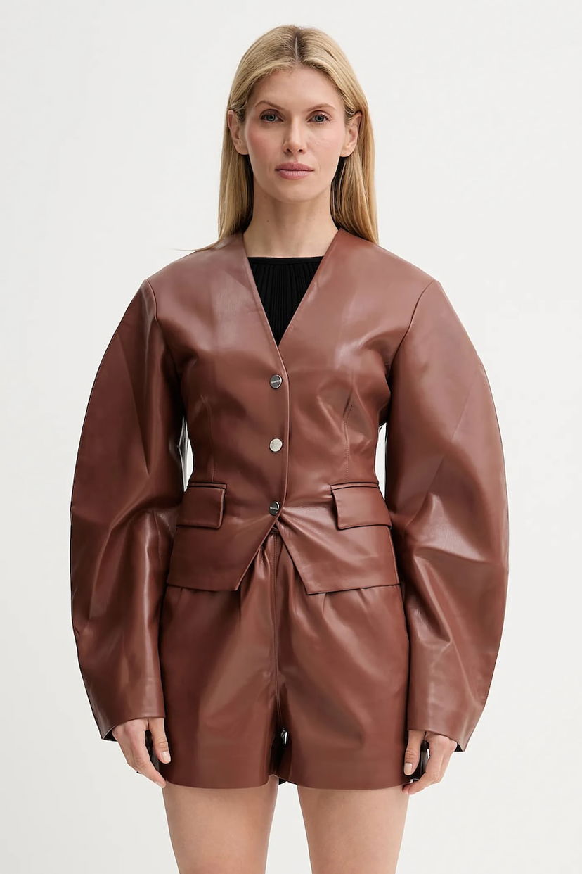 Jakke Nanushka Nanushka Kiyo Faux Leather Blazer and Shorts Set Brun | NW25SSOW22075