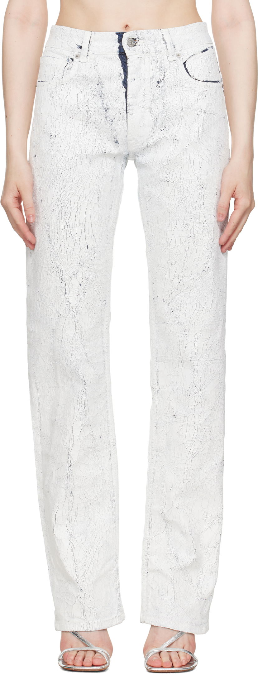 Jeans Maison Margiela MM6 Maison Margiela 5 Pocket Cracked Jeans Hvid | S62LB0185 M30028