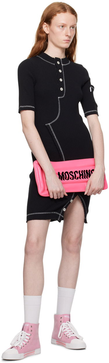 Kjole Moschino Moschino Jeans Button Ribbed Knit Mini Dress Sort | 0425 8266, 3