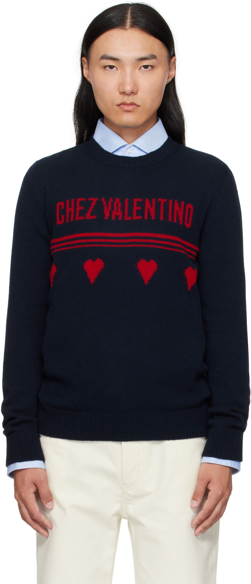 Sweater Valentino Valentino 'Chez Valentino' Wool Sweater Mørkeblå | 7V3KC35AB2E