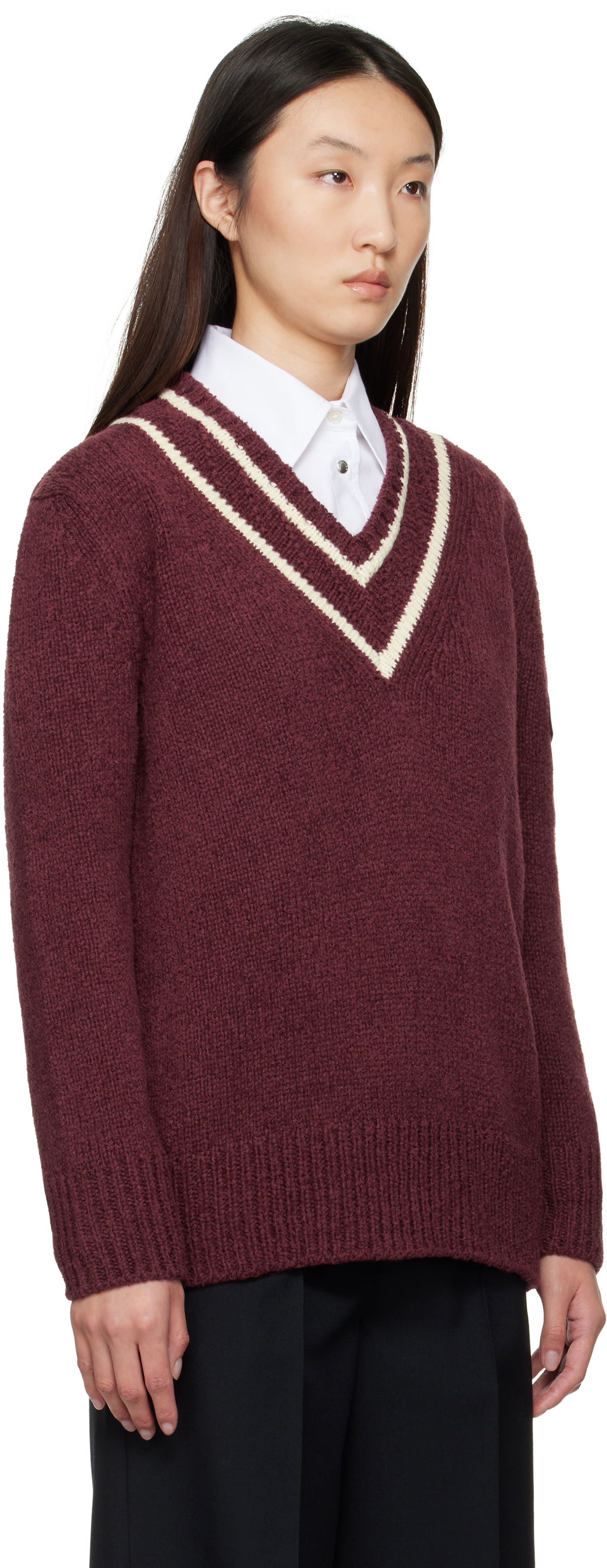 Sweater Moncler Moncler Padded V-Neck Sweater Bourgogne | K20939D00001M5493, 1