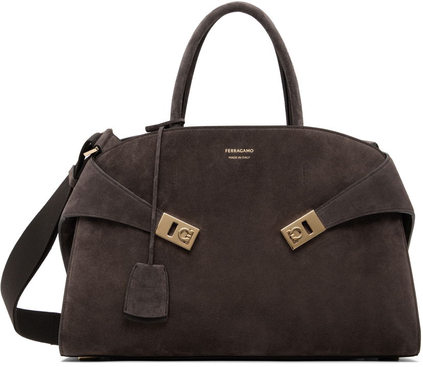 Håndtaske FERRAGAMO Ferragamo Hug L Suede Satchel Grå | 779241
