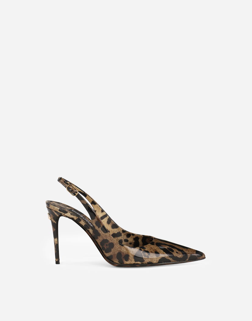 Sneakers og sko Dolce & Gabbana Polished Calfskin Leopard Print Slingbacks Brun | CG0621AM568HA93M