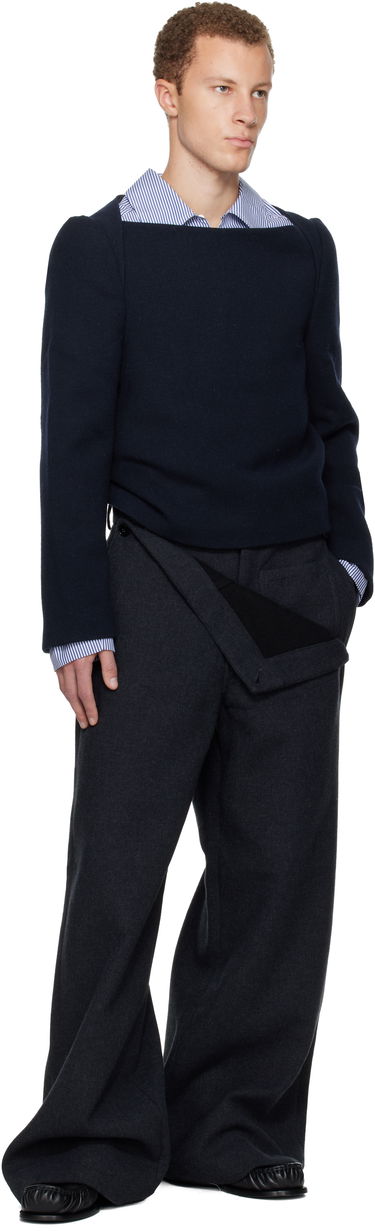 Sweater Dries Van Noten Wool Square-Neck Pullover Mørkeblå | 252-020763-2197, 3