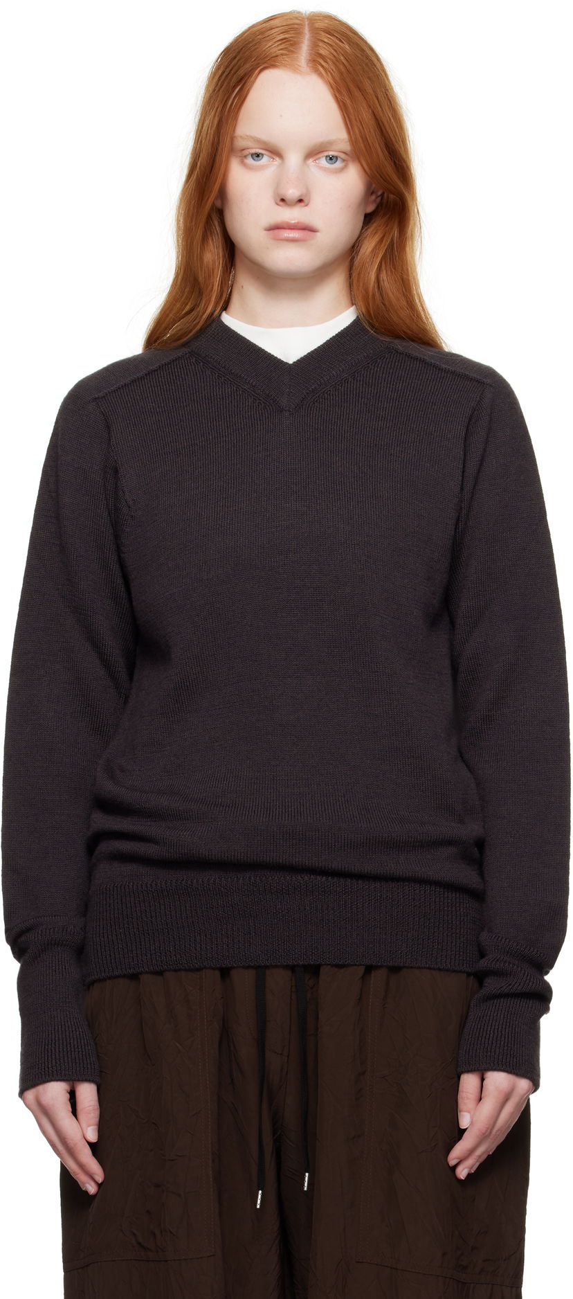 Sweater Studio Nicholson Studio Nicholson Inverness V-Neck Sweater Brun | INVERNESS SN - 1501