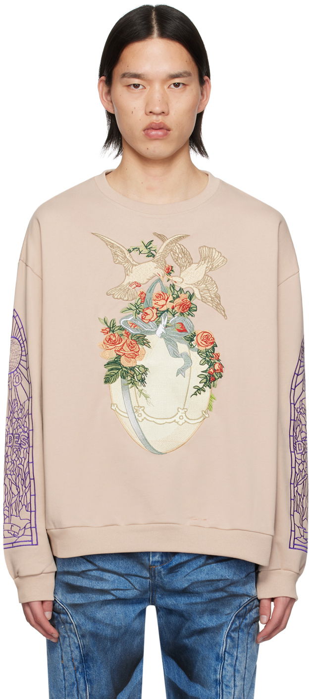 Sweatshirt Who Decides War Who Decides War Gift Doves and Roses Embroidered Sweatshirt Beige | 1110230033SS24