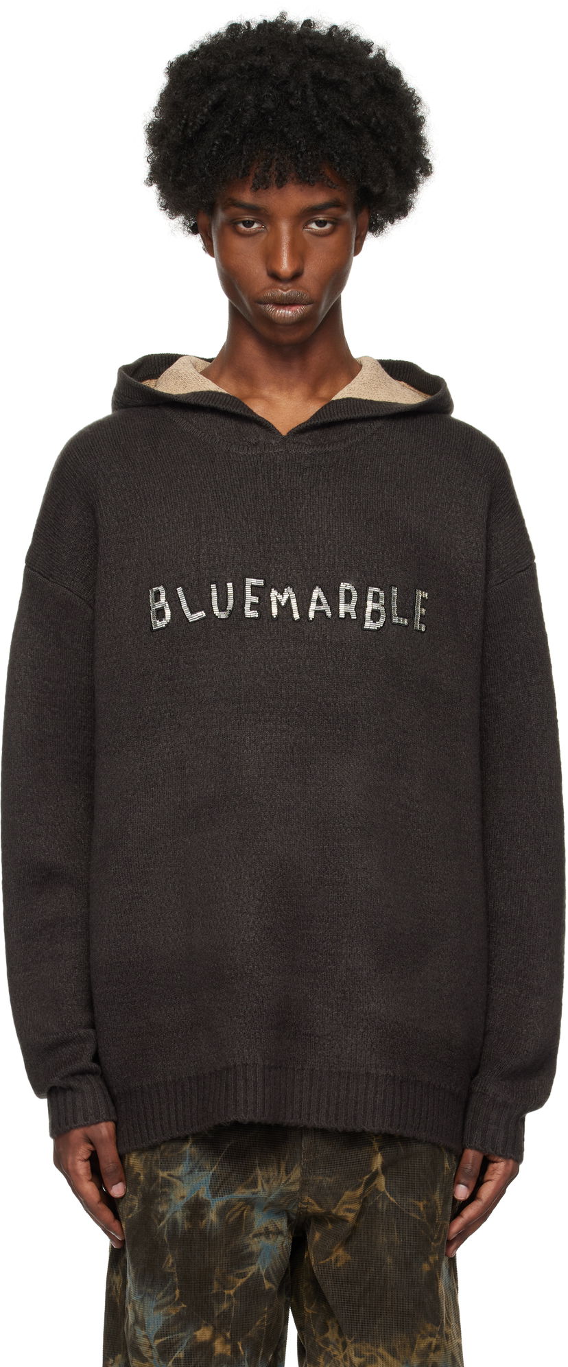 Sweatshirt Bluemarble Embroidered Knitted Hoodie Brun | HO10 KN19B24 BLK
