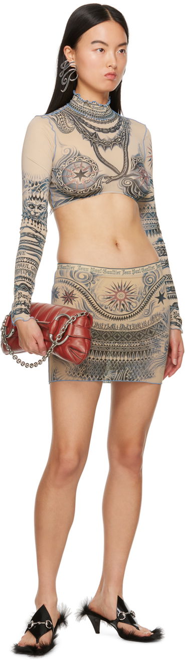 Nederdel Jean Paul Gaultier Gaultier Soleil Print Miniskirt Beige | 23/15-F-JU058-J528-635030, 3