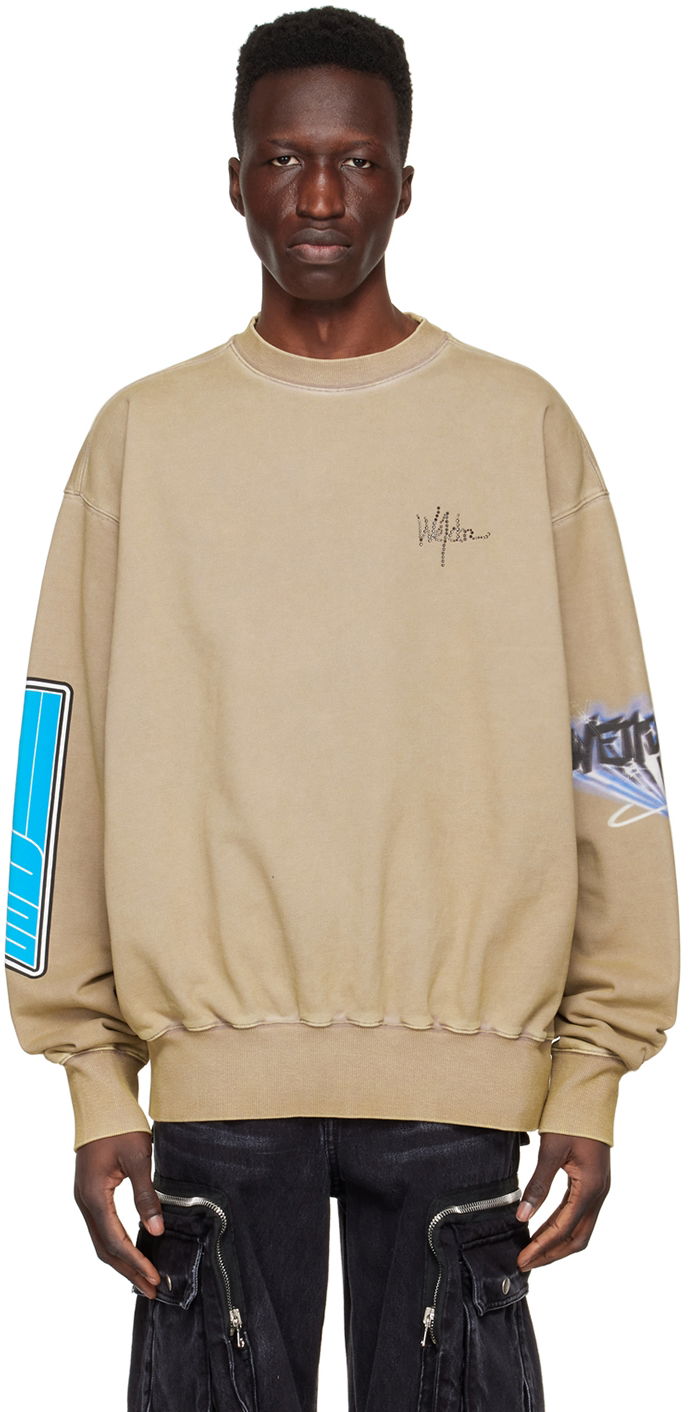 Sweater We11done We11done Graphic Print Cotton Sweatshirt Beige | WD-TS1-22-667-U-KK, 0