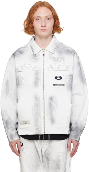 Jakke AAPE by A Bathing Ape AAPE by A Bathing Ape Faded Denim Jacket Hvid | AAPLJM7644XXMWHB, 0