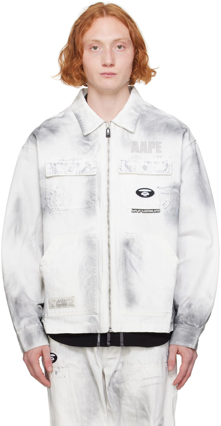 Jakke AAPE by A Bathing Ape AAPE by A Bathing Ape Faded Denim Jacket Hvid | AAPLJM7644XXMWHB