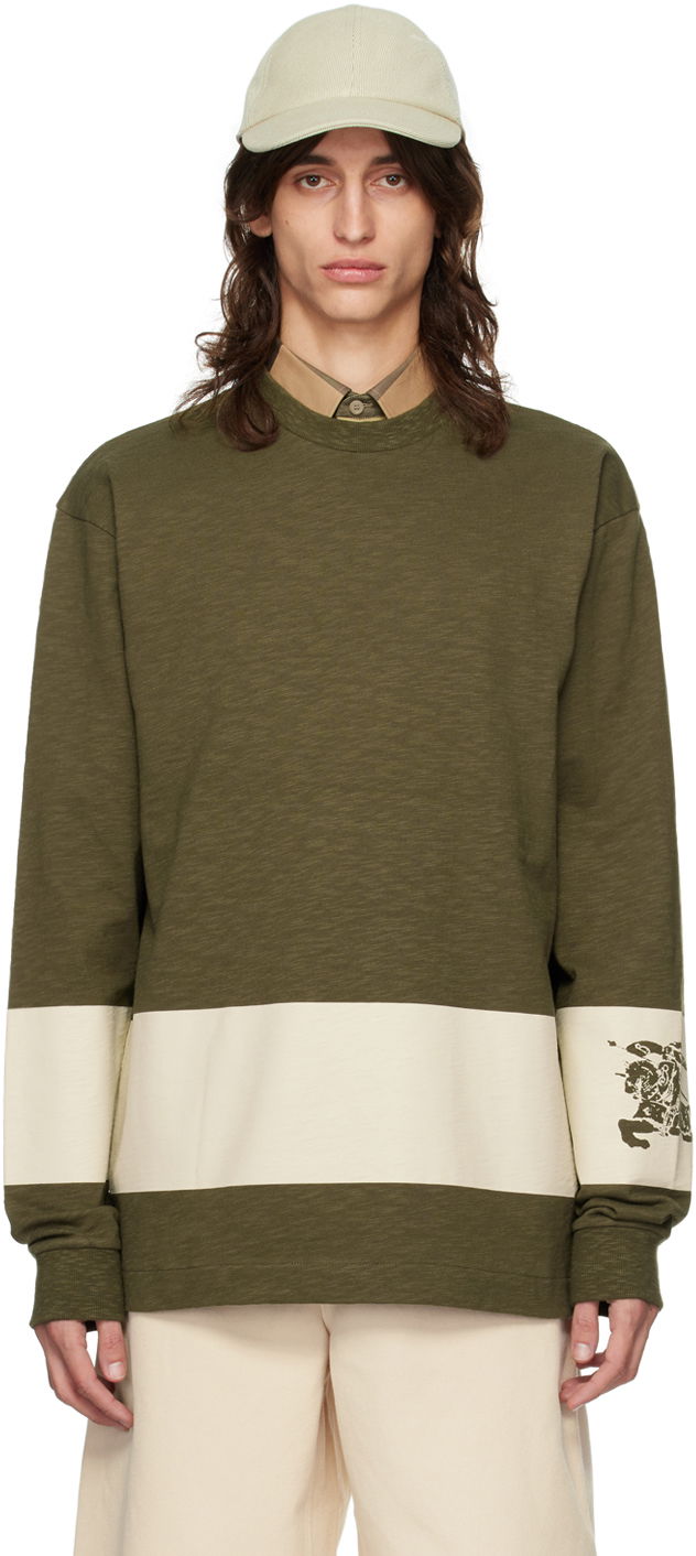 T-shirt Burberry Green EKD Stripe Long Sleeve T-Shirt Grøn | 8091889, 0