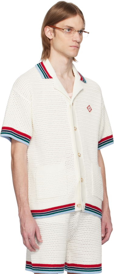 Sweater Casablanca Casablanca Gothic Crochet Knit Polo Shirt Hvid | MS25-KW-920-01, 1