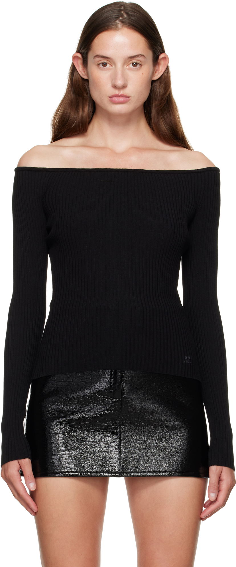 Sweater Courrèges Courrèges Off Shoulder Rib Knit Top Sort | 325MTO429FI0001