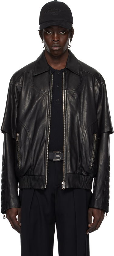Bomberjakke Balmain Balmain Layered Leather Jacket Sort | EH1TF936LC62, 0