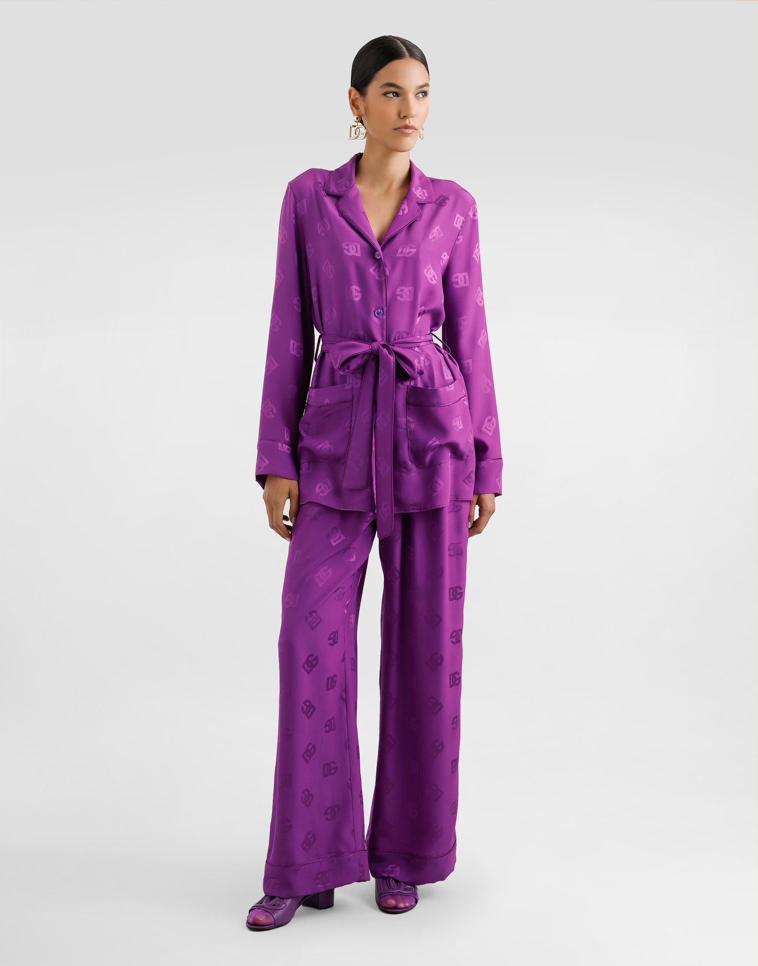 Skjorte Dolce & Gabbana Dolce & Gabbana All-over Silk Jacquard Vanity Shirt Lilla | F5I89TFJ1JOF0571, 1