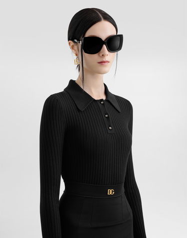 Sweater Dolce & Gabbana Dolce & Gabbana Women's Ribbed Wool Polo Sweater Sort | FXZ17TJCVXGN0000, 3