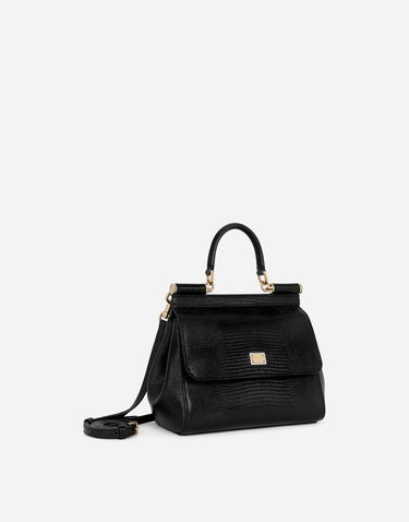 Håndtaske Dolce & Gabbana Dolce & Gabbana Sicily Lizard-Print Leather Top Handle Bag Sort | BB6003B109580999, 2