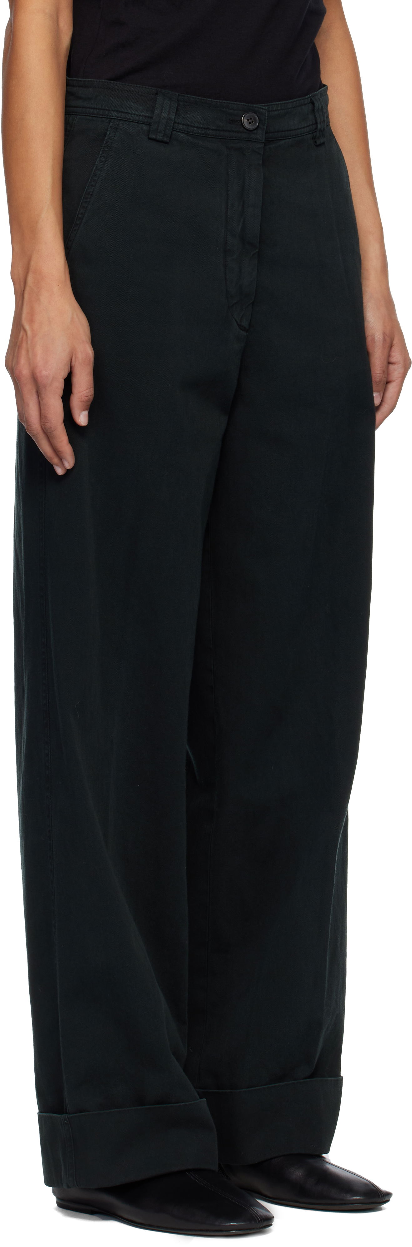 Bukser Dries Van Noten Dries Van Noten Cuffed Cotton Trousers Sort | 252-010948-2301, 1