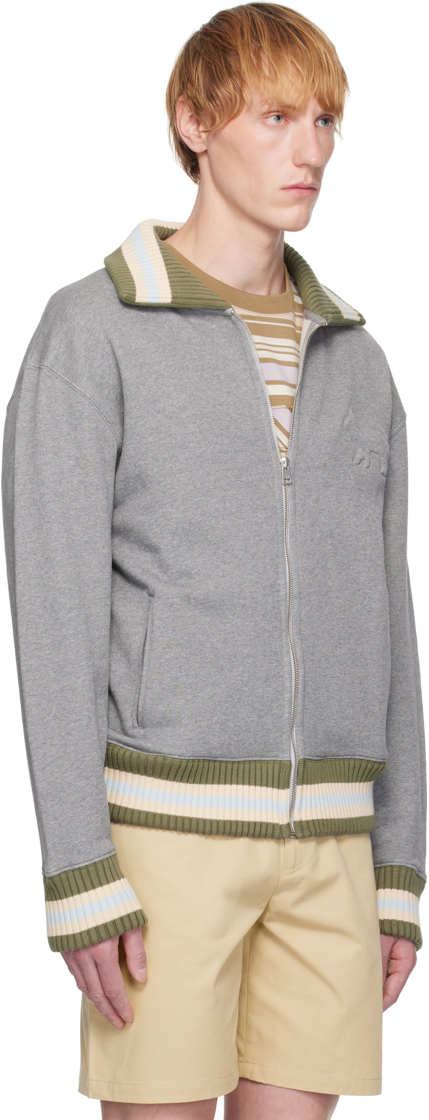 Bomberjakke MAISON KITSUNÉ Maison Kitsuné Varsity Zipped Bomber Jacket Grå | OM02130KM0321, 1