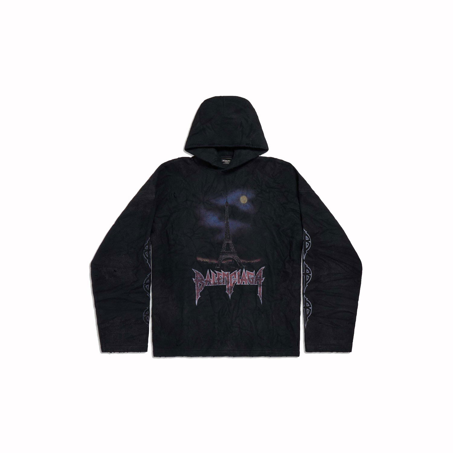 Sweatshirt Balenciaga Paris Moon Crinkled Hoodie Sort | 744435TOVJ41000, 0