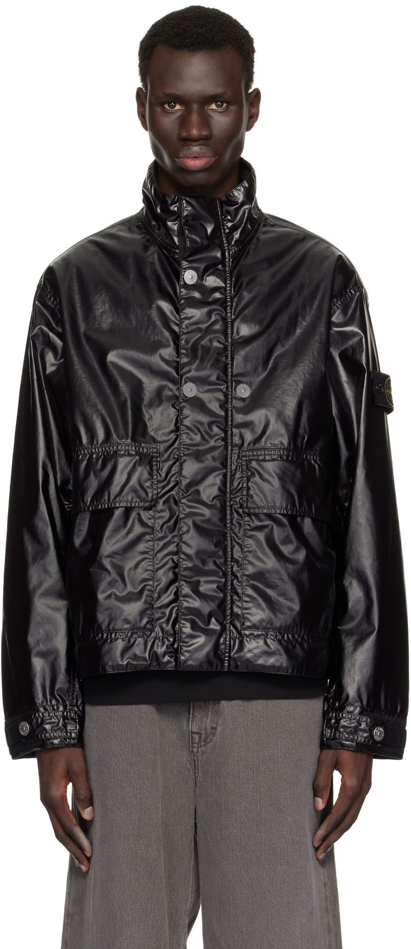 Vindjakke Stone Island Stone Island Mussola Gommata-TC Jacket Sort | K1S15 4100016 S0022