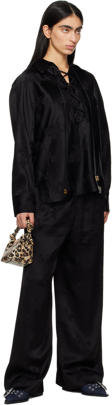 Bukser GANNI GANNI Satin Jacquard Trousers Sort | W0383, 3