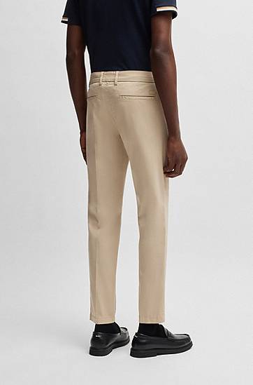 Bukser BOSS Slim-Fit Cotton-Blend Satin Trousers Beige | 50540650, 1