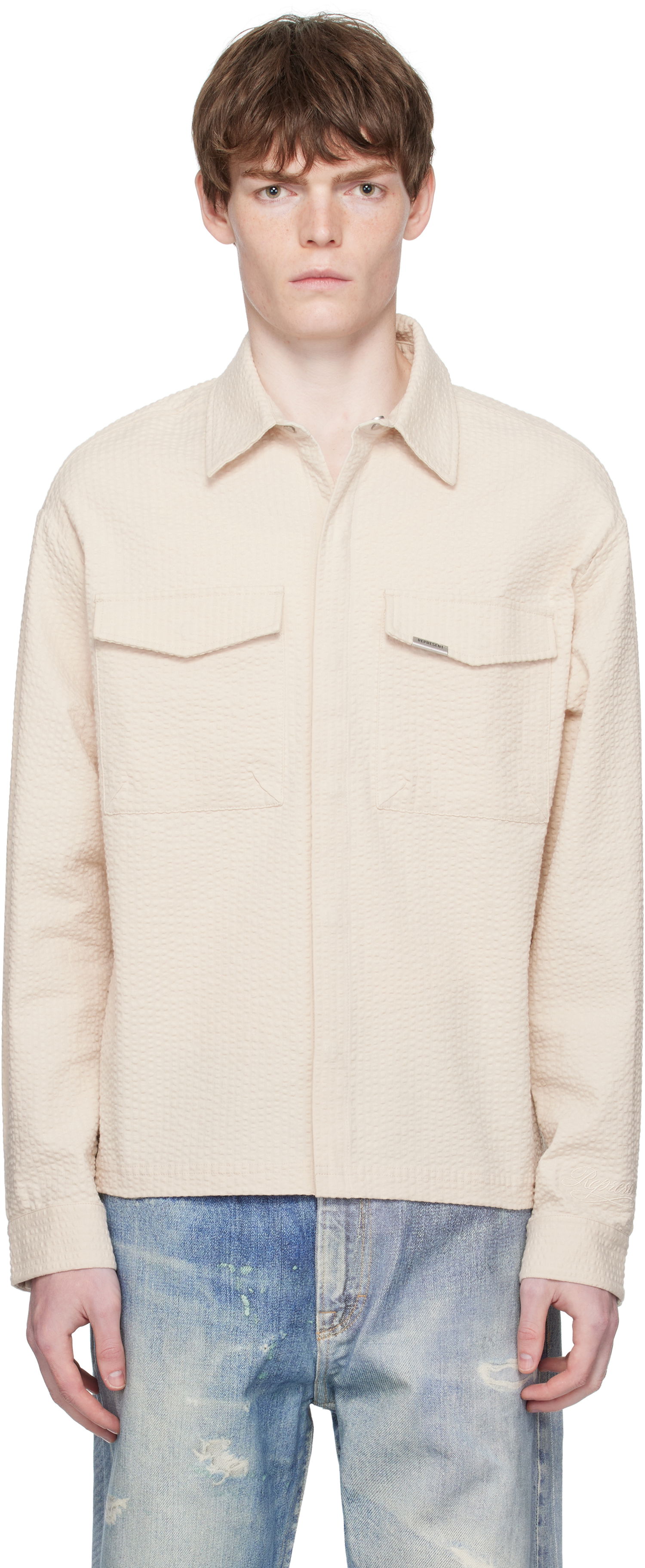 Skjorte Represent Clo Represent Textured Long Sleeve Shirt Beige | MLM100312, 0