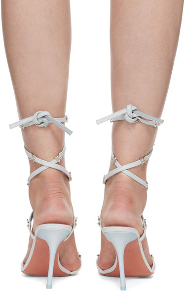 Skopleje Amina Muaddi Amina Muaddi Debora Lace-Up Denim Heeled Sandals Blå | DEBORA LACE UP ROUNDED DEN, 1