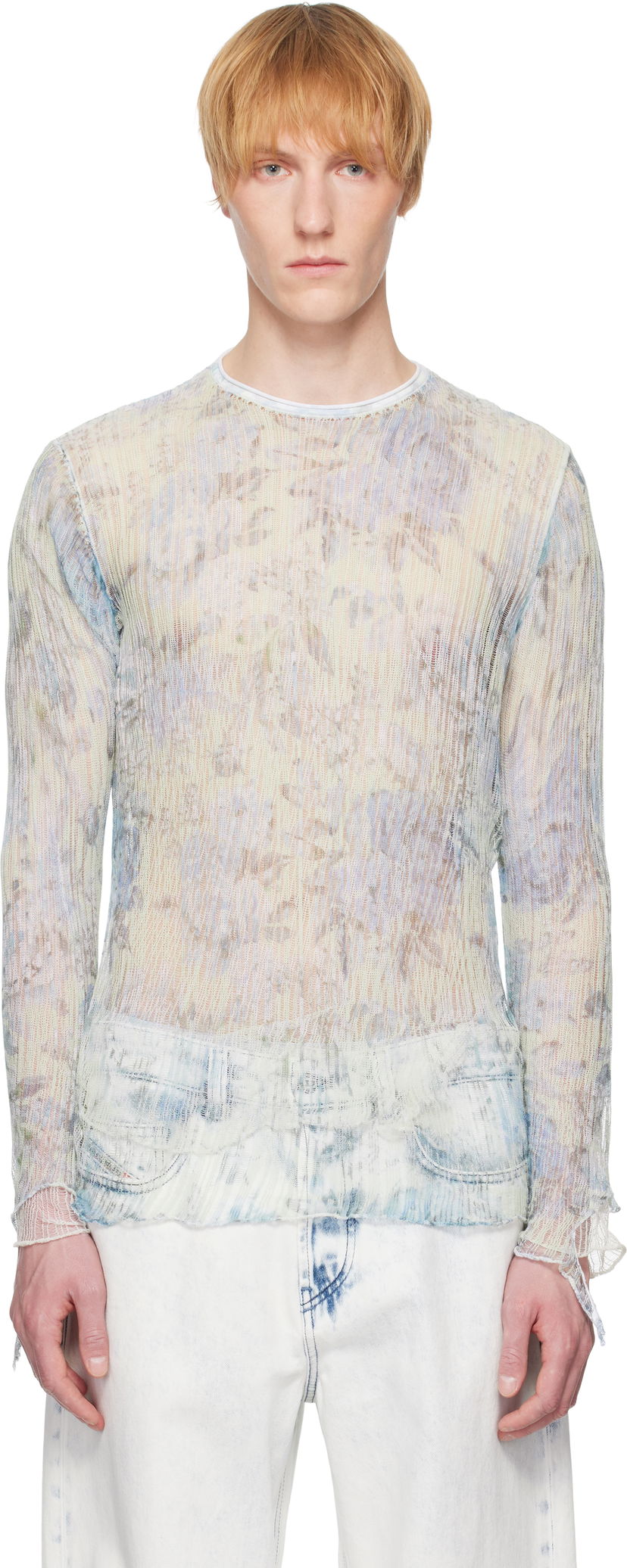 Sweater Diesel Diesel K-Aasmos-A Sheer Floral Long Sleeve Blå | A18017-0AFBT-8FG