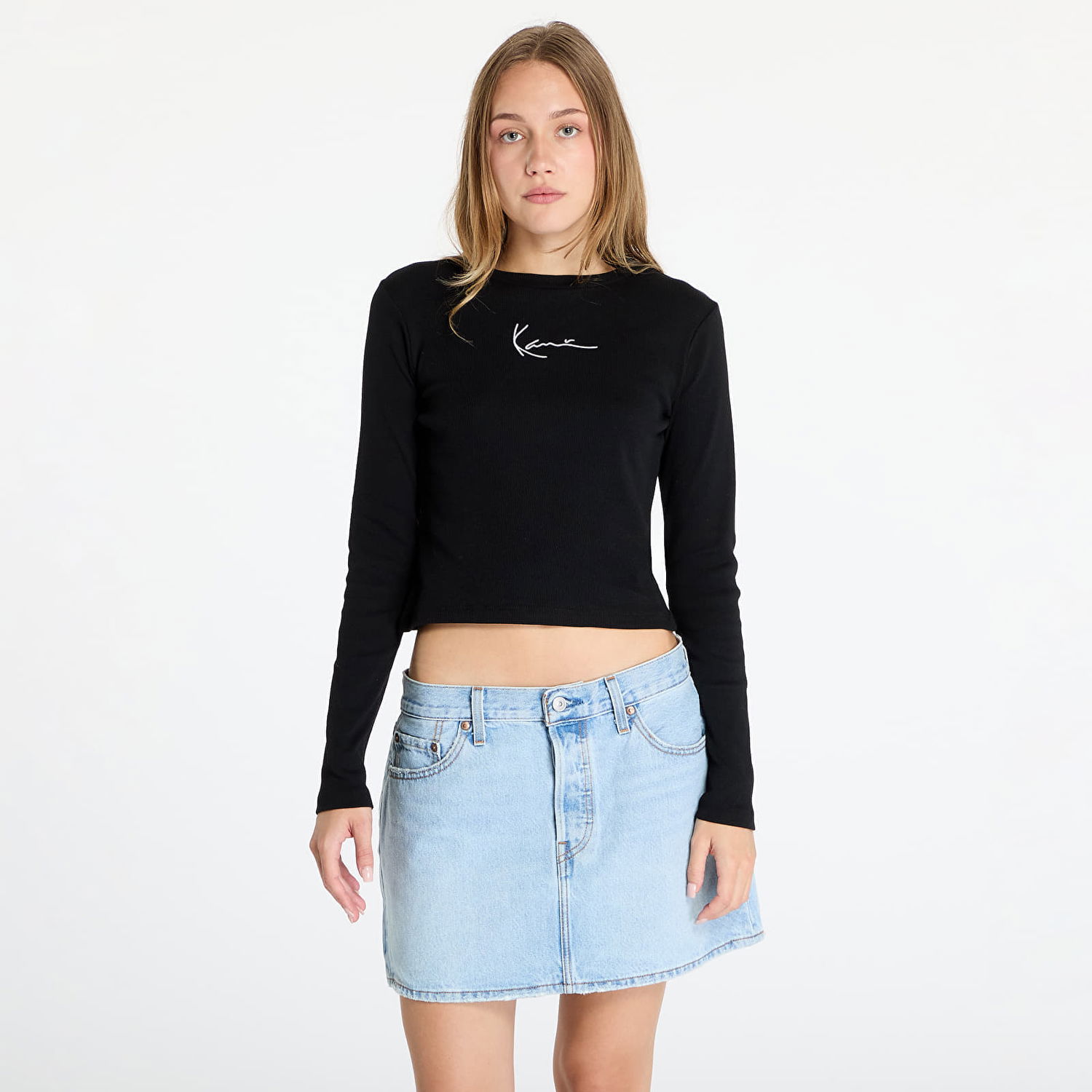 T-shirt Karl Kani T-shirt Small Signature Short Rib Longsleeve Black XS Sort | KW-LS031-001-01, 0