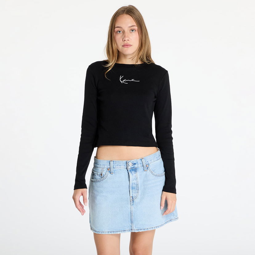 T-shirt Karl Kani T-shirt Small Signature Short Rib Longsleeve Black XS Sort | KW-LS031-001-01