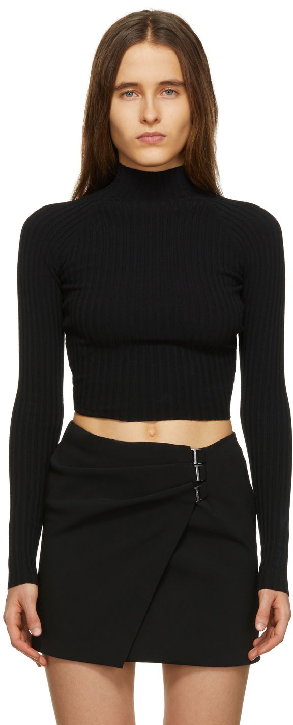 T-shirt Dion Lee Ribbed Knit Turtleneck Crop Top Sort | A7548R22