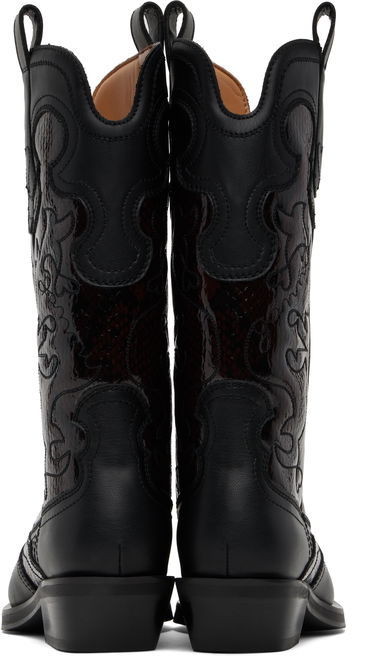 Tøj GANNI GANNI Mid Shaft Embroidered Western Boots Sort | S2857, 1