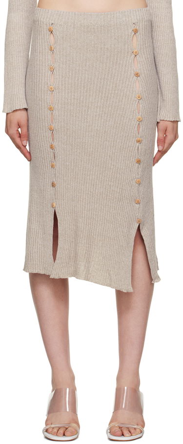 Nederdel Baserange Birgi Asymmetrical Midi Skirt Beige | SKBI-LM-AU23, 0