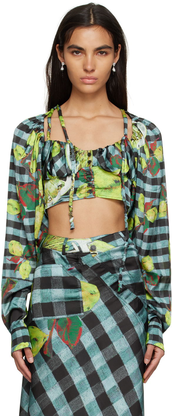 Crop top Ottolinger Ottolinger Lemon Gingham Tie-Front Crop Top Grøn | 1101204